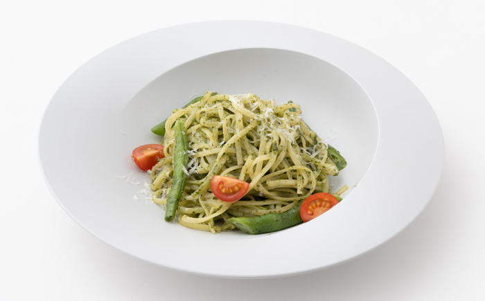 いんげんとトマトの<wbr>ジェノベーゼパスタ